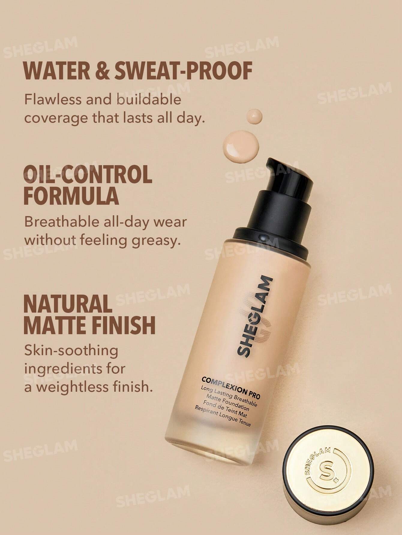 SHEGLAM Complexion Pro Long Lasting Breathable Matte Foundation كريم اساس من شيكلام - Image 2