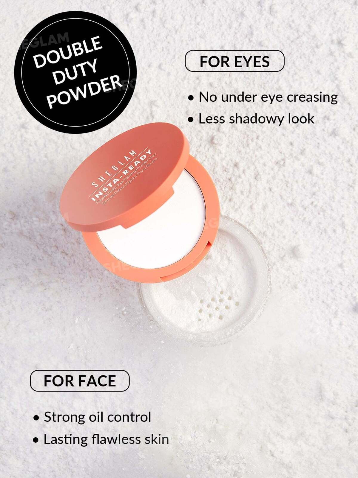 SHEGLAM Insta-Ready Face & Under Eye Setting Powder Duo-Translucent شيكلام باودر تثبيت للمكياج شفاف - Image 4