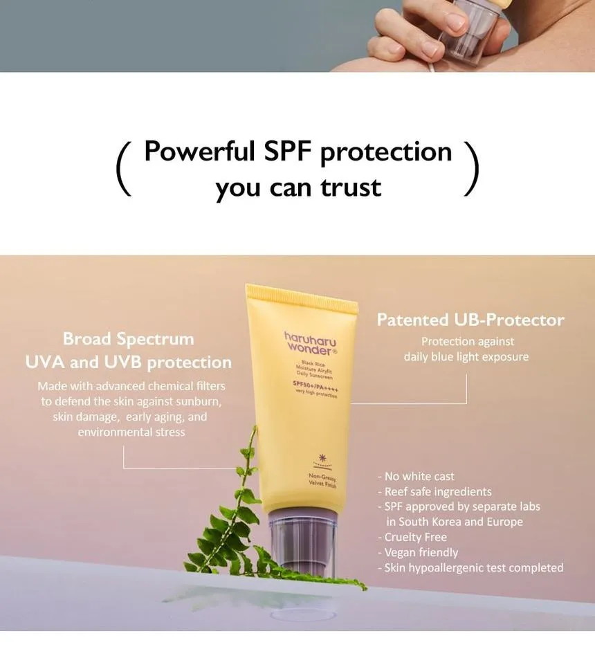 HARUHARU WONDER Black Rice Moisture Airyfit Sunscreen SPF50+ PA++++ 50ml واقي الشمس للبشرة بلاك رايس - Image 4
