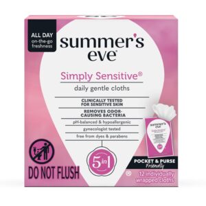 SUMMERS EVE simply sensitive daily gentle cloths 12wipes سمر أيف مناديل صحية للمناطق الحساسه