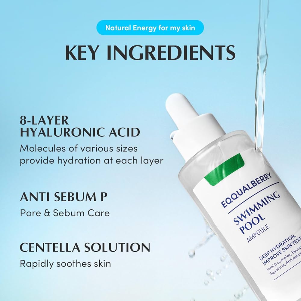 EQQUALBERRY Swimming Pool Ampoule 50ml سيروم حمض الهيالورونيك أسد للبشرة - Image 4