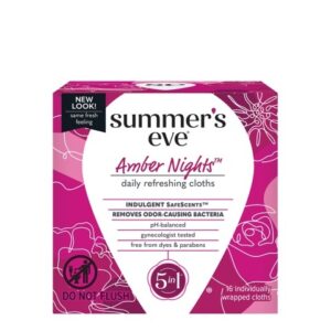 SUMMERS EVE Amber Nights daily gentle cloths 12wipes سمر أيف مناديل صحية للمناطق الحساسه