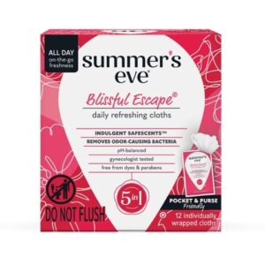 SUMMERS EVE Blissful Escape daily gentle cloths 12wipes سمر أيف مناديل صحية للمناطق الحساسه