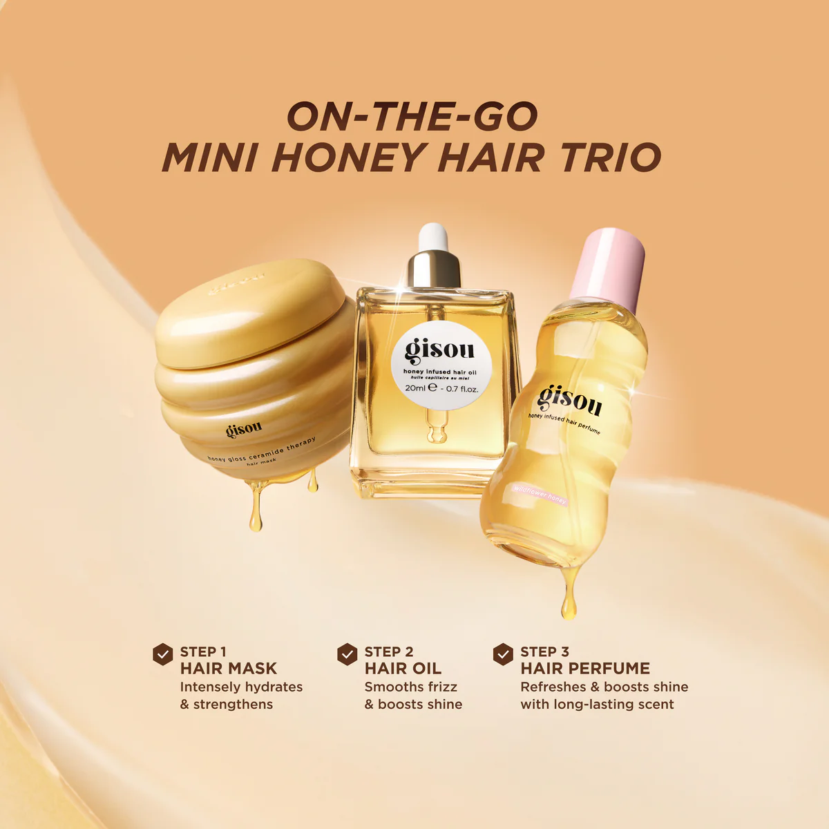 GISOU On-The-Go Honey Hair Trio Set مجموعة العناية بالشعر الثلاثية من جيسو - Image 2