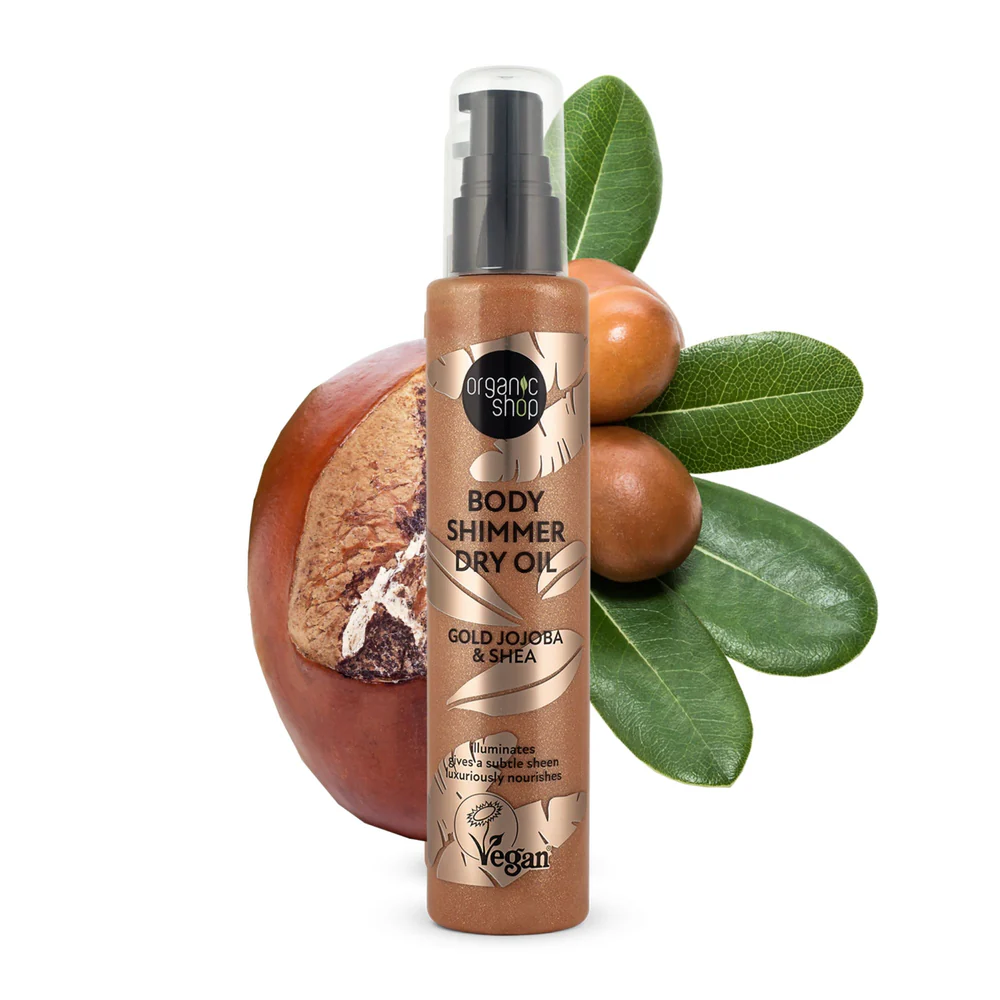 ORGANIC SHOP Body Shimmer Dry Oil Gold Jojoba & Shea 100ml اوركانك شوب زيت جاف لامع للجسم. زيت الجوجوبا الذهبي وزبدة الشيا - Image 3