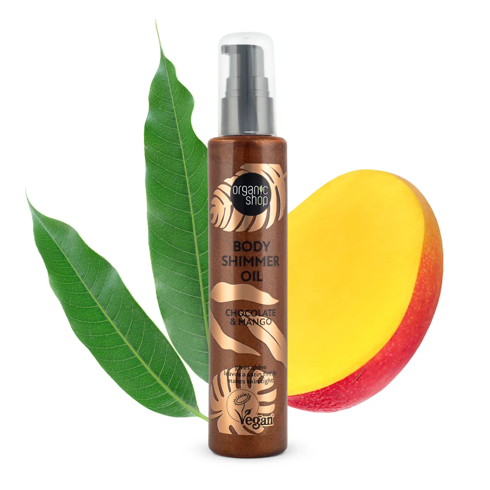 ORGANIC SHOP Body Shimmer Oil Chocolate & Mango 100ml اوركانك شوب زيت الجسم اللامع بالشوكولاتة والمانجو - Image 3