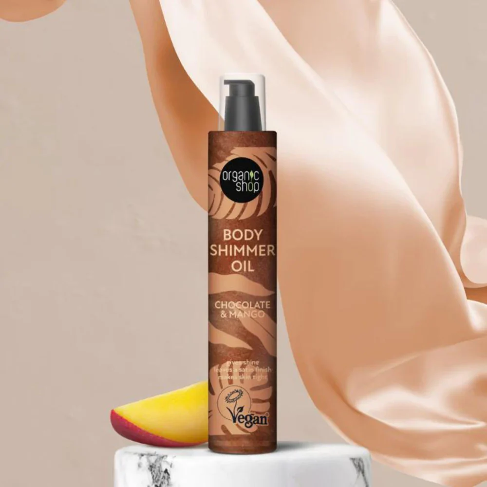 ORGANIC SHOP Body Shimmer Oil Chocolate & Mango 100ml اوركانك شوب زيت الجسم اللامع بالشوكولاتة والمانجو - Image 2