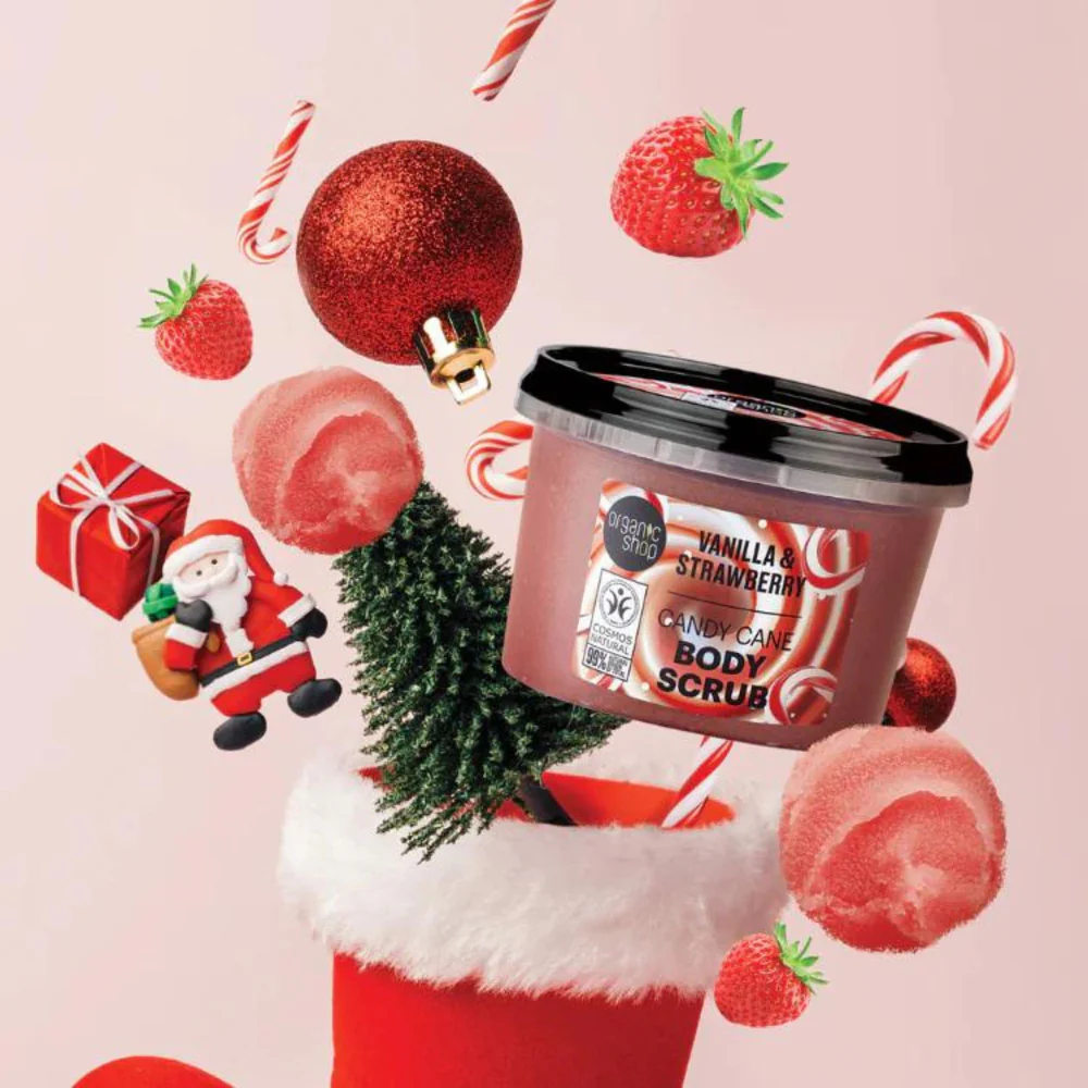 ORGANIC SHOP Candy Cane Body Scrub Vanilla and Strawberry 250ml اوركانك شوب مقشر الجسم بنكهة قصب الحلوى والفانيليا والفراولة - Image 2