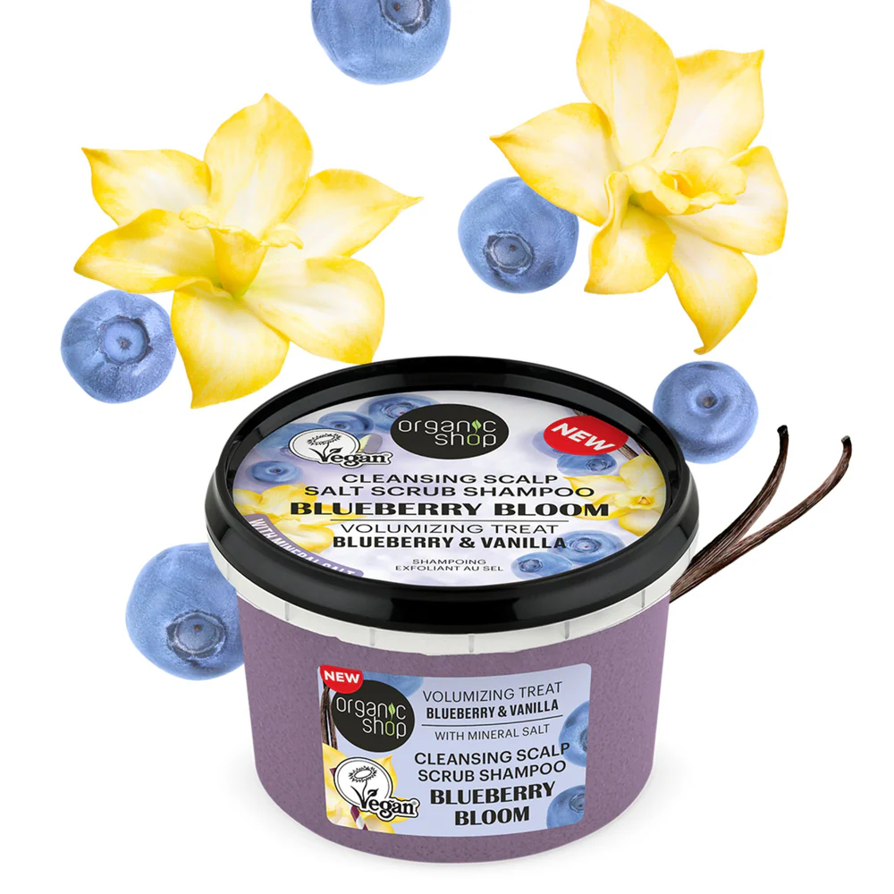 ORGANIC SHOP Cleansing Scalp Salt Scrub Shampoo Blueberry Bloom 250ml اوركانك شوب مقشر ملحي لفروة الرأس بخلاصة زهرة التوت الأزرق - Image 2