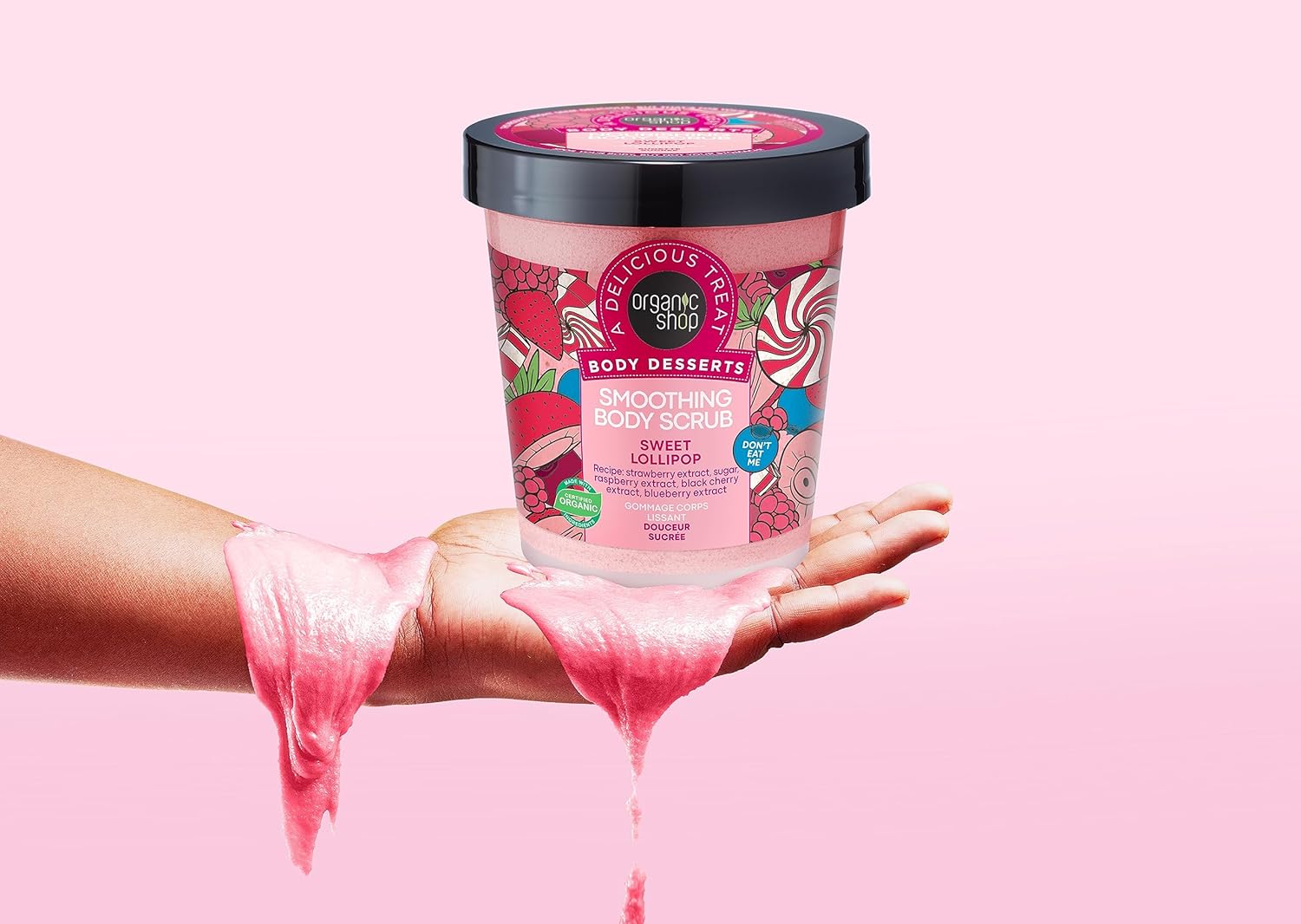 ORGANIC SHOP Body Desserts Smoothing Body Scrub Sweet Lollipop 450 ml اوركانك شوب مقشر الجسم المنعم بنكهة السكاكر الحلوة - Image 2