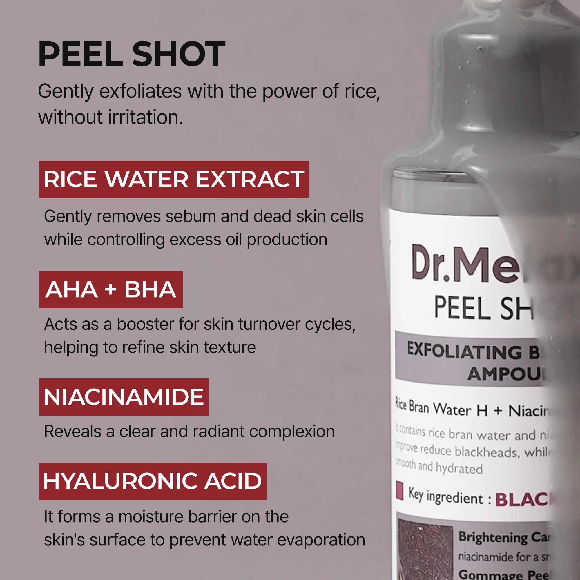 DR.MELAXIN Peel Shot Glow Black Rice Ampoule 80ml سيروم الارز الاسود المجدد للبشره من دكتور ميلاكسين - Image 2