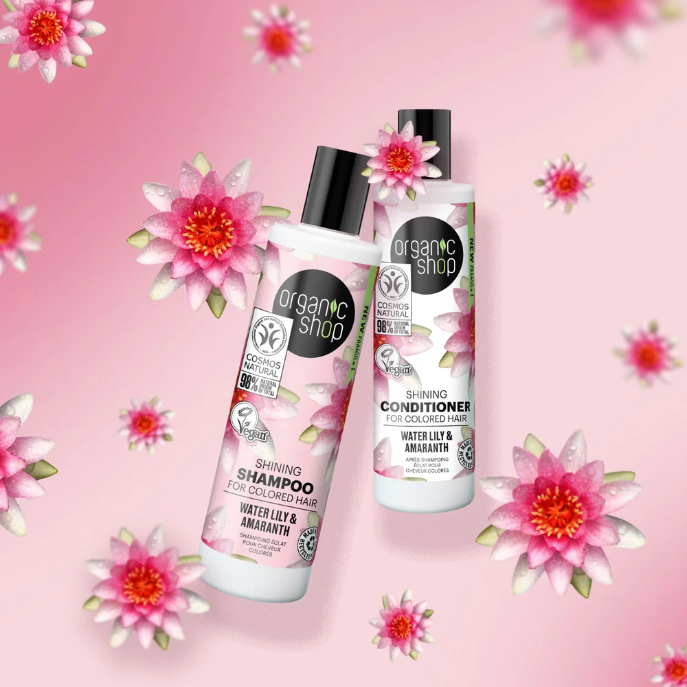 ORGANIC SHOP Shining Shampoo for Coloured Hair Water Lily and Amaranth 280ml اوركانك شوب شامبو لامع للشعر المصبوغ بخلاصة زنبق الماء والأمارانث - Image 2