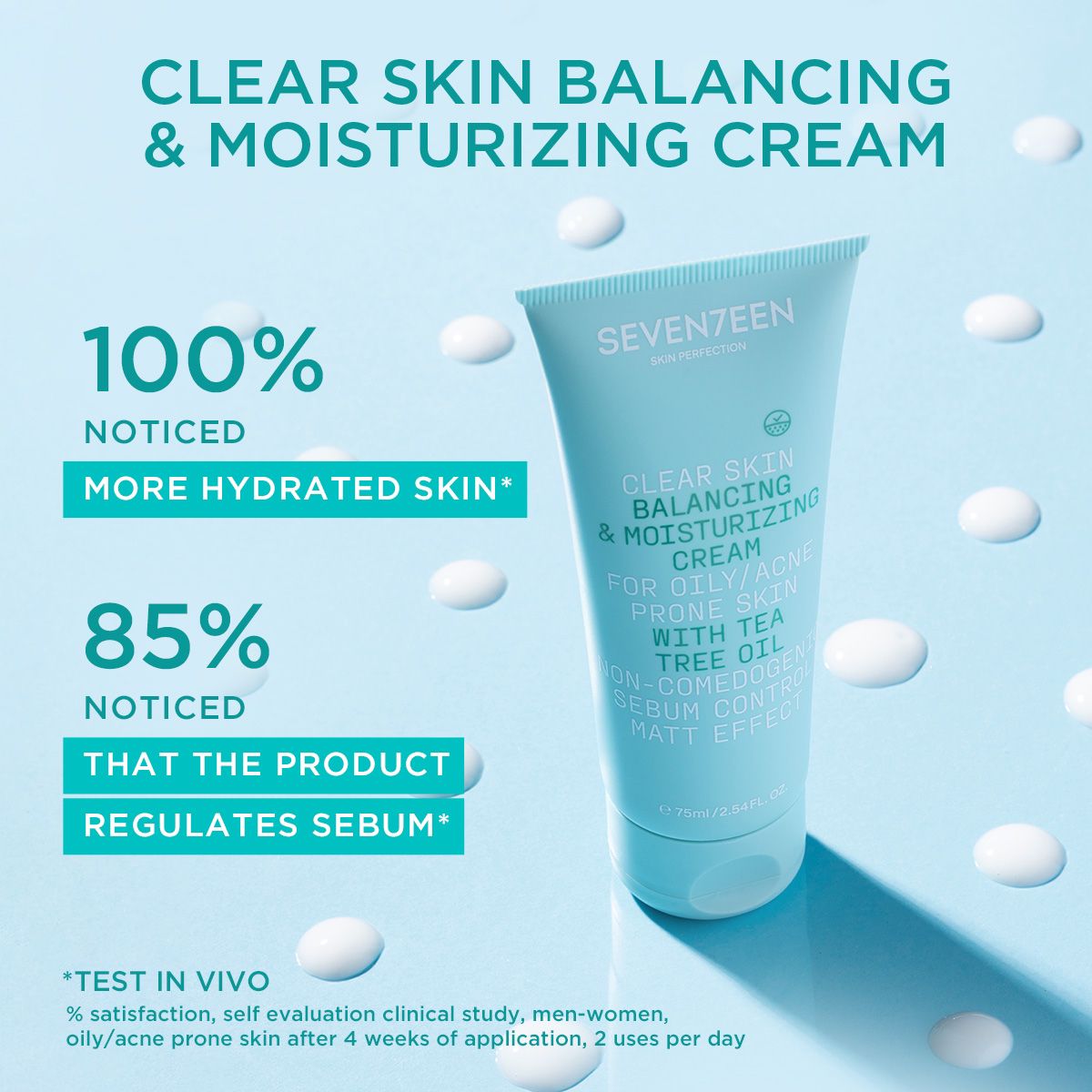 SEVENTEEN CLEAR SKIN BALANCING & MOISTURIZING CREAM 75ml سيڤينتين كريم مرطب للبشرة الدهنية والمعرضة لحب الشباب - Image 2