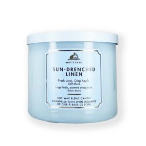 BATH & BODY WORKS SUN-DRENCHED LINEN 3-Wick Candle شمعة بثلاث فتائل من باث آند بودي وركس