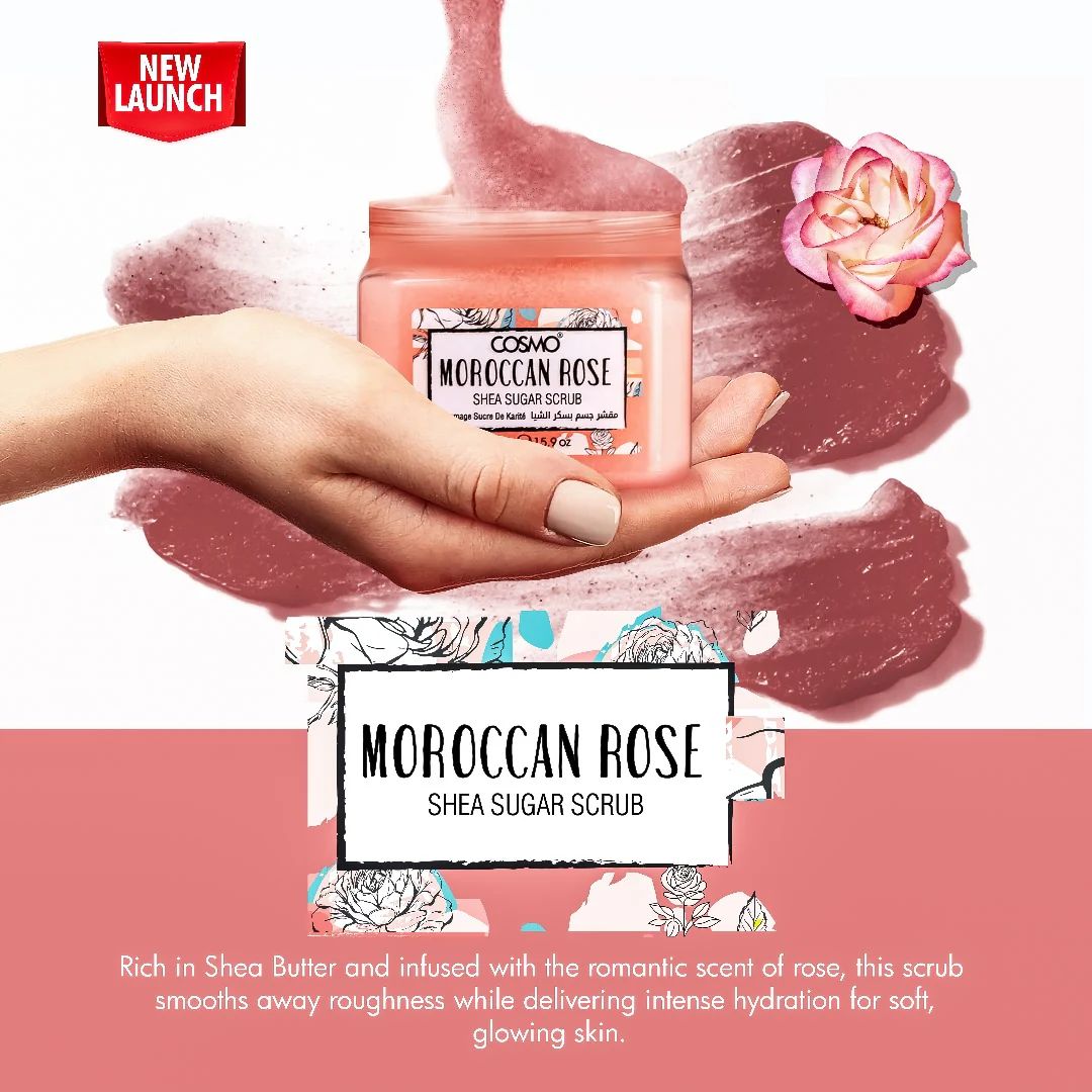 COSMO MOROCCAN ROSE SHEA SUGAR SCRUB 450g مقشر الجسم بسكر الشيا من كوزمو - Image 2