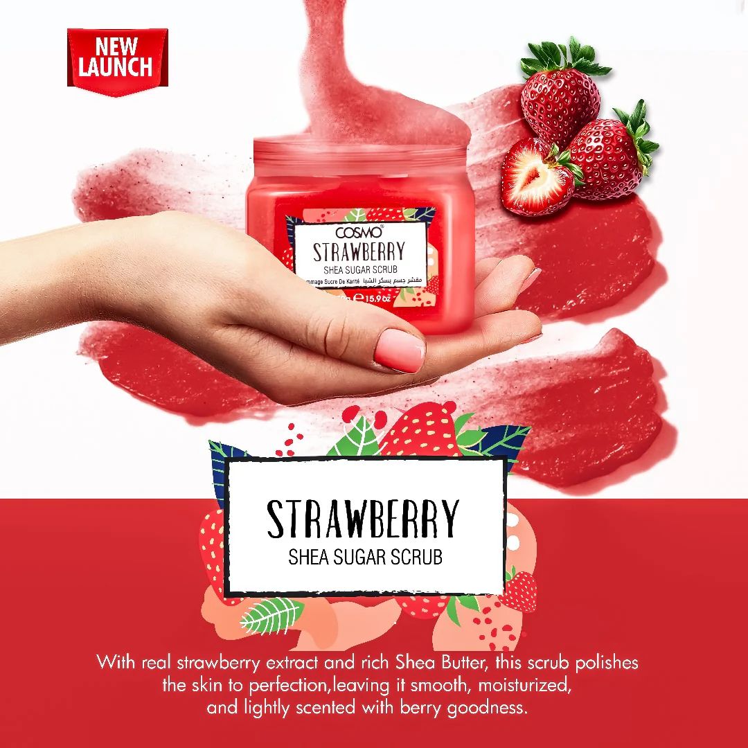 COSMO STRAWBERRY SHEA SUGAR SCRUB 450g مقشر الجسم بسكر الشيا من كوزمو - Image 2