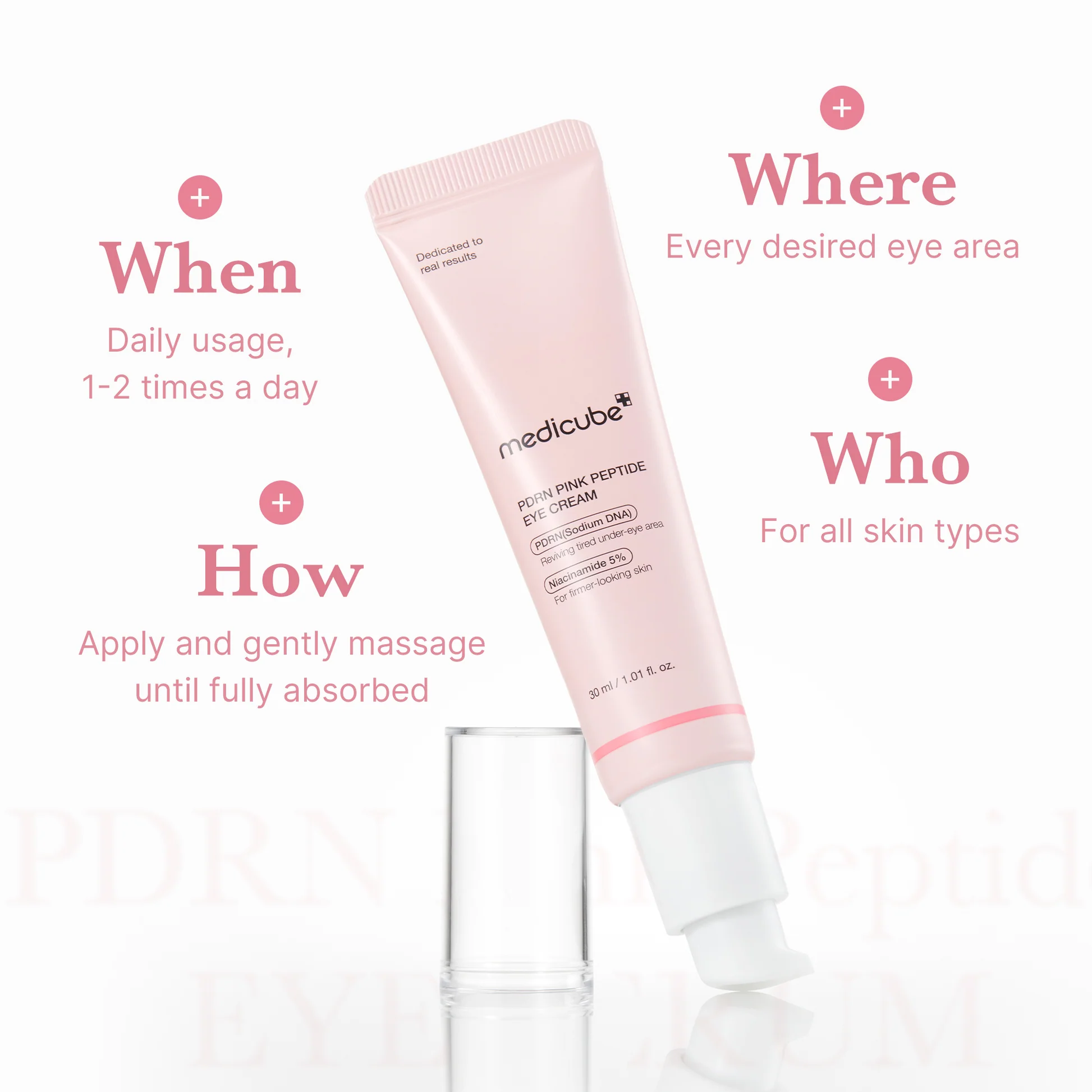 MEDICUBE PDRN Pink Peptide Eye Cream 30ml كريم معزز بالبيتيد لمنطقة حول العين من ميدكيوب - Image 2