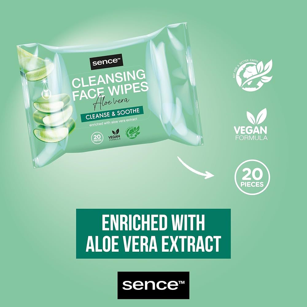 SENCE ALOE VERA FACIAL CLEANSING WIPES سينس بيوتي مناديل مبللة منظفة للبشرة - Image 3