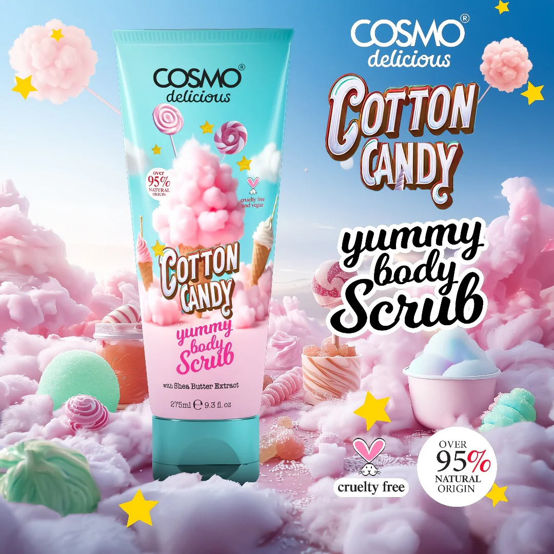 COSMO Cotton Candy Body Scrub With Shea Butter 275ml كوزمو مقشر للجسم برائحة حلوى القطن - Image 2