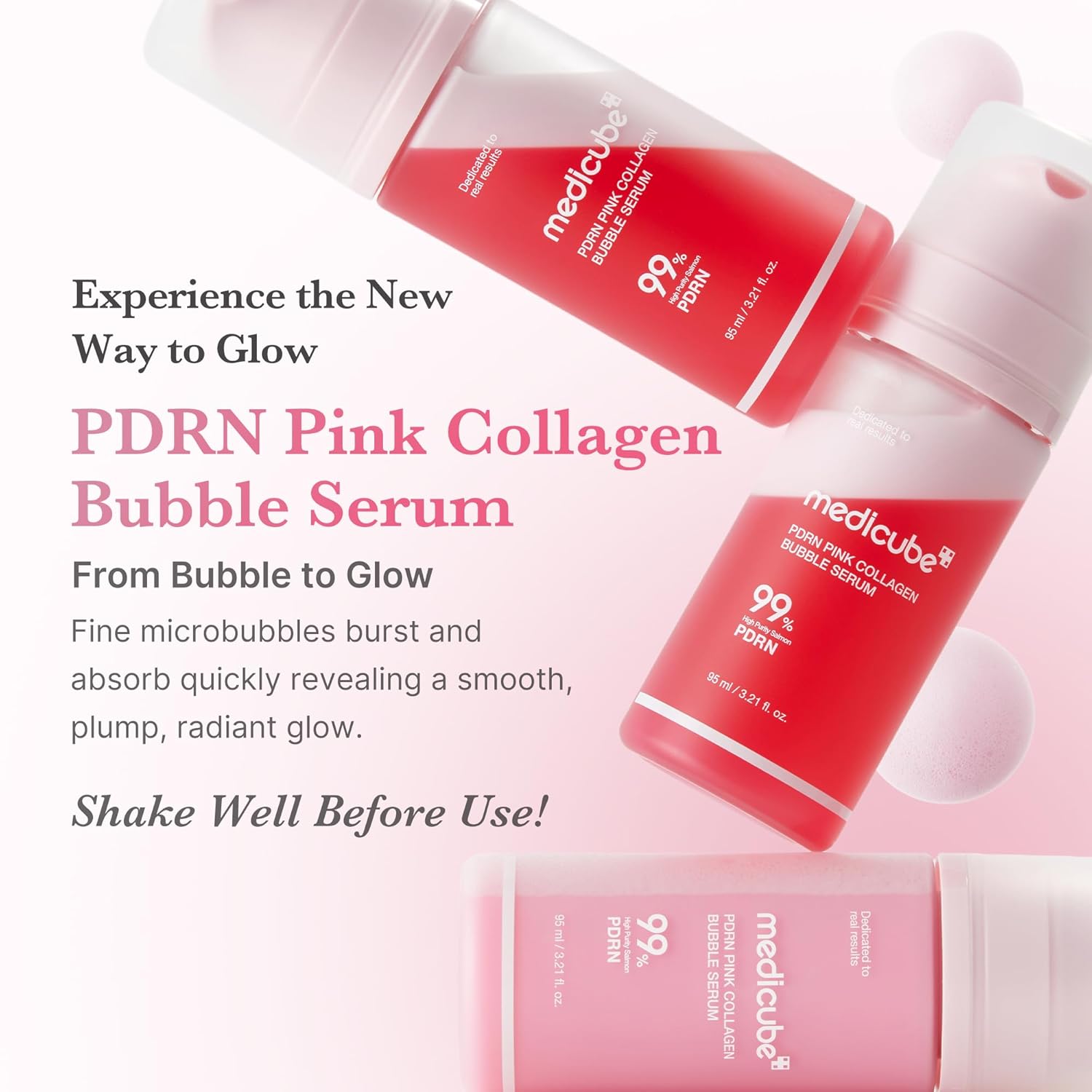 MEDICUBE PDRN Pink Collagen Bubble Serum for all skin types 95ml ميدكيوب سيروم الكولاجين لترطيب وشد البشرة - Image 2