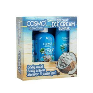COSMO Delicious Coconut Ice Cream Sunade 3 Pieces Gift Set For Women & Men (150ml +350ml +200ml ) كوزمو مجموعة العناية بالبشرة برائحة الايس كريم و جوز الهند