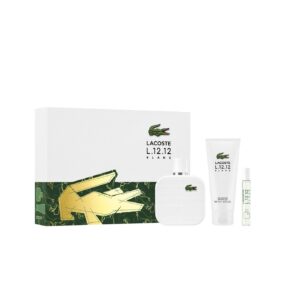 LACOSTE Men's L.12.12 Blanc Eau De Toilette Gift Set For Men (100ml+ 7.5ml) + All-Over Shower Gel (100ml) لاكوست بكج هدايا للرجال