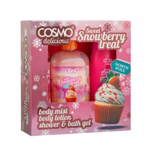 COSMO Delicious Sweet Snowberry Treat 3-Piece Set (Mist 150ml, Shower Gel 350ml, Body Lotion200ml)  كوزمو مجموعة العناية بالجسم برائحة حلوى التوت الثلجي