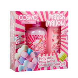 COSMO Delicious Marshmallow Treat 3-Piece Set (Mist 150ml, Shower Gel 350ml, Body Lotion200ml)  كوزمو مجموعة العناية بالجسم برائحة المارشميلو