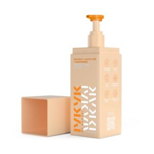 IYKYK BY MAKARI Glycolic + Lactic Acid + Niacinamide Body Wash 400ml  غسول النياسيناميد واللاكتيك والجليكوليك الرغوي لتنظيف وإزالة شوائب الجسم