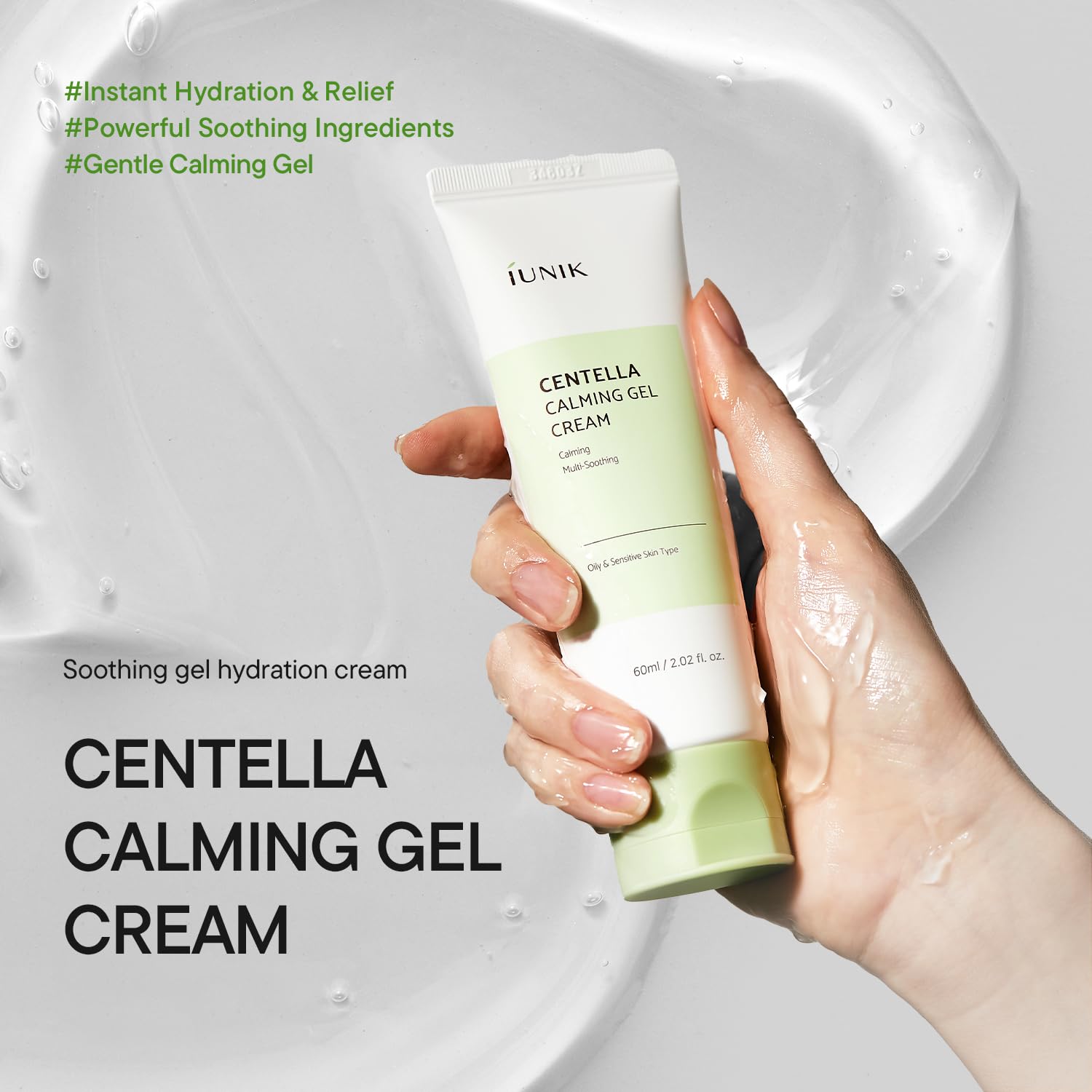 IUNIK Centella Calming Gel Cream 60ml اي يونيك كريم جل مرطب ومهدئ بخلاصة السنتيلا مناسب للبشرة الحساسة - Image 3