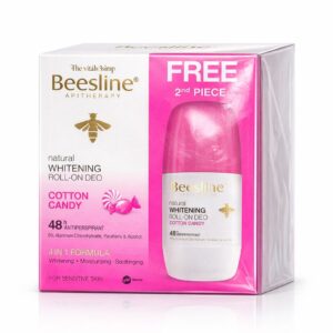 BEESLINE Natural Whitening Roll On Deodorant Super Dry 48h 1+1 50ml - Cotton Candy  بيزلاين مزيل تعرق برائحة حلوى القطن