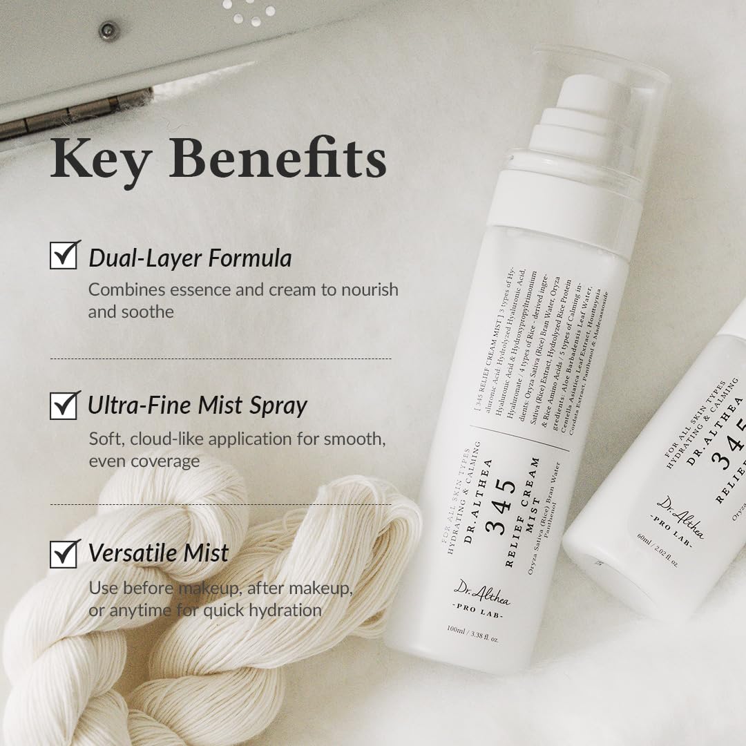 DR.ALTHEA 345 Relief Cream Mist 100ml رذاذ كريمي مُهدئ و مرطب للبشرة بخلاصة الأرز عناية مُتكاملة للبشرة الحساسة - Image 3