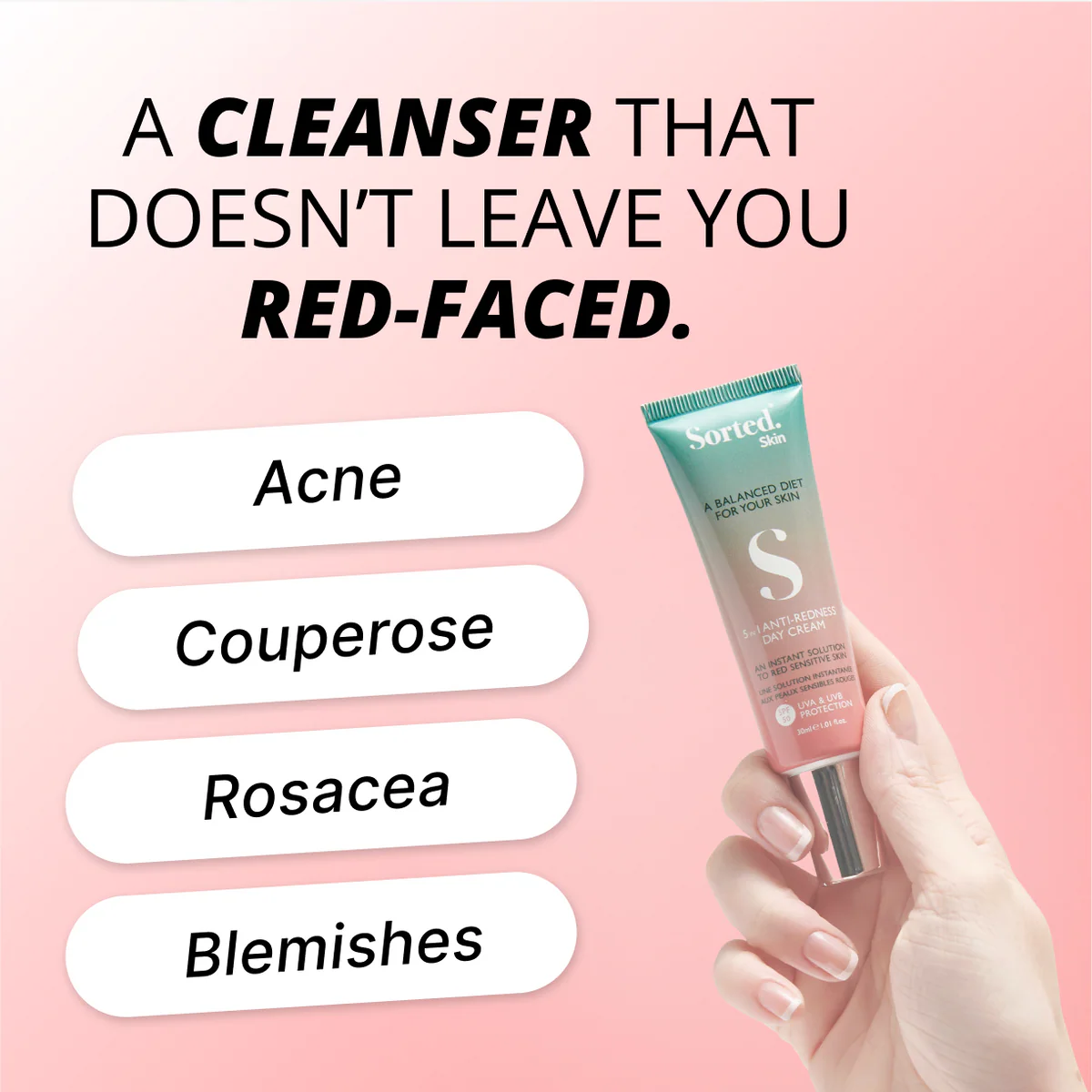 SORTED SKIN 5 IN 1 ANTI-REDNESS DAY CREAM SPF50 30ml سورتيد سكن كريم مرطب ومهدئ ومضاد لإحمرار البشرة مع عامل حماية من الشمس - Image 3