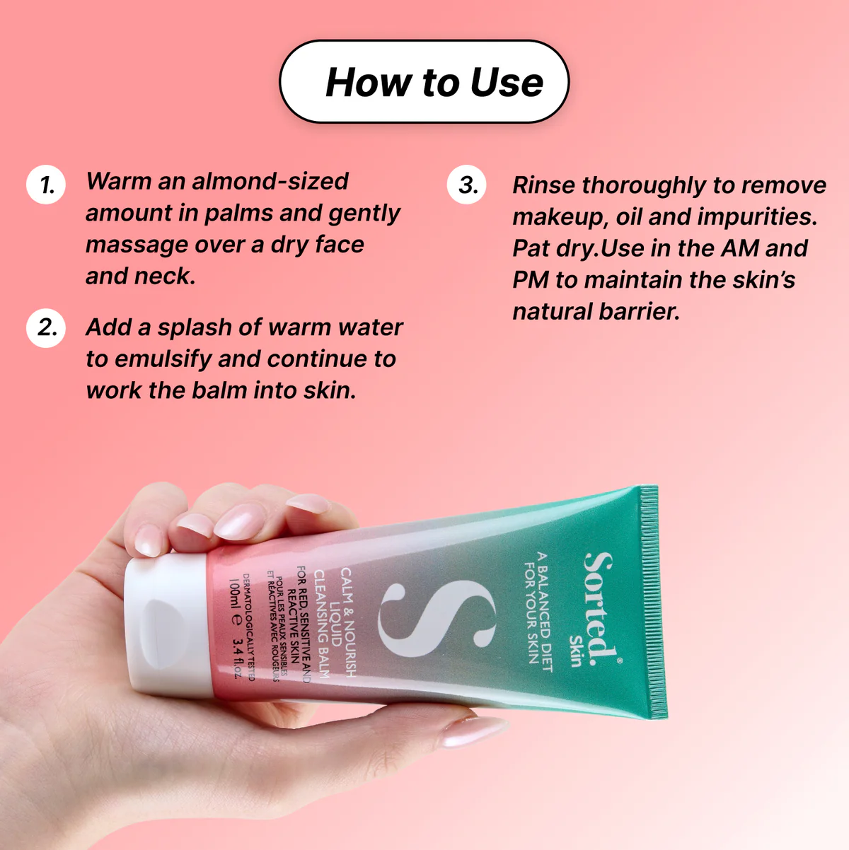 SORTED SKIN CALM & NOURISH LIQUID CLEANSING BALM FOR ALL SKIN TYPES 100ml سورتيد سكن غسول مرطب ينقي المسام ويعزز صحة البشرة مناسب لجميع انواع البشرة - Image 4