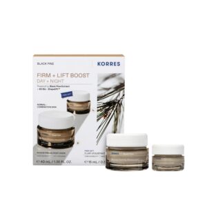 KORRES Black Pine Firm + Lift Boost Skincare Set for Normal to Combination Skin (Moisturizer 40ml + Sleeping Facial 15ml) كوريس مجموعة العناية بالبشرة مناسبة للبشرة العادية إلى المختلطة