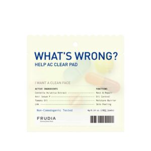 FRUDIA What’s Wrong Help AC Clear Pad 2pcs  فروديا تونر باد يرطب ويلطف البشرة يمنحها احساس بالبرودة