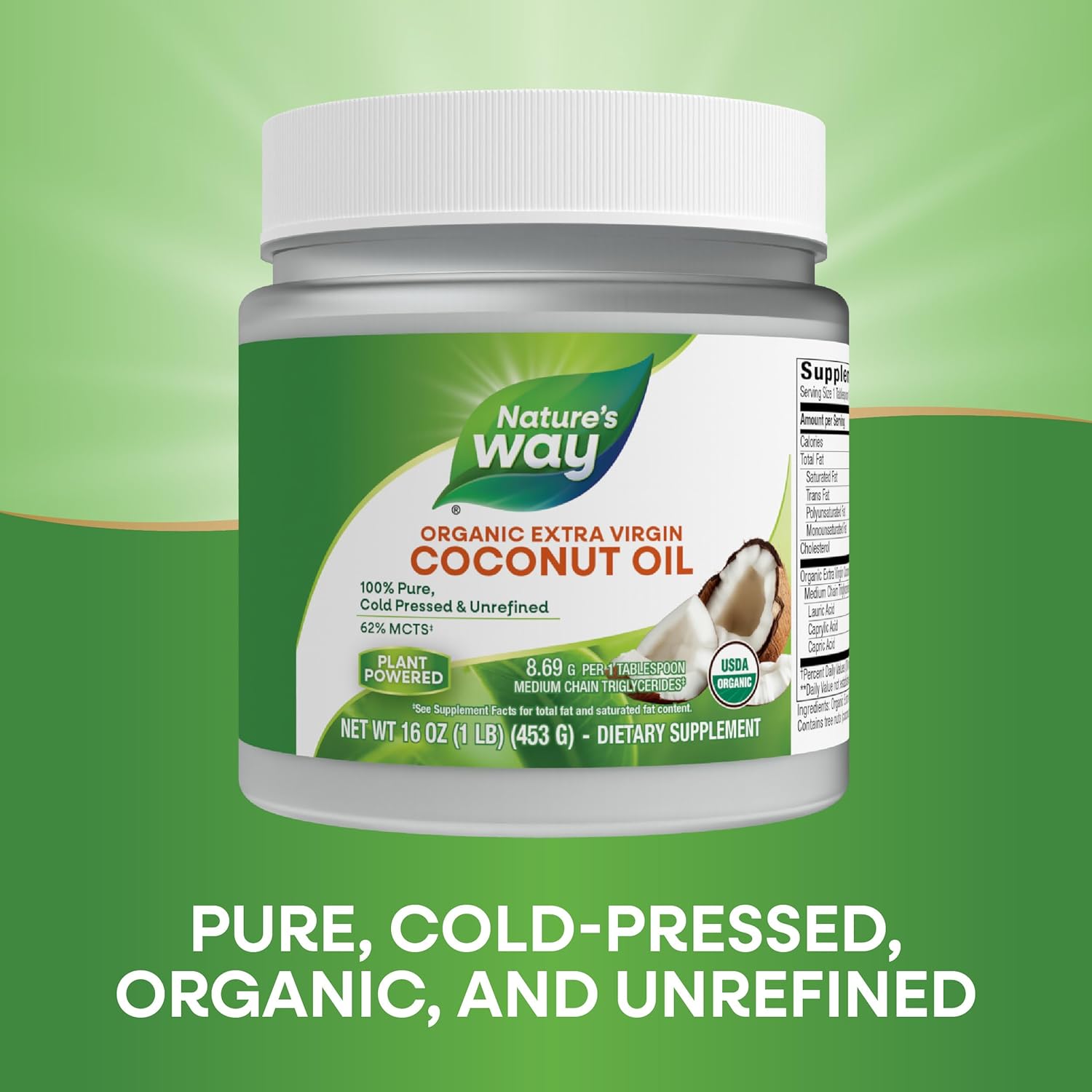 NATURES WAY Organic Extra Virgin Coconut Oil 453g ناتشيرس وي زيت للشعر و الجسم - Image 2