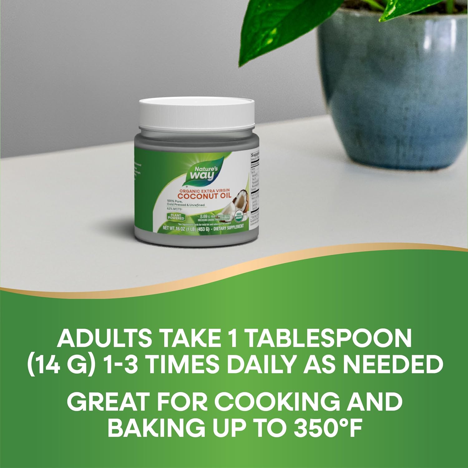 NATURES WAY Organic Extra Virgin Coconut Oil 453g ناتشيرس وي زيت للشعر و الجسم - Image 4