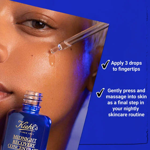 KIEHL'S Midnight Recovery Concentrate Moisturizing Face Oil Serum 30ml كيلز سيروم زيتي ليلي مصمم لدعم عملية تجدد البشرة أثناء النوم - Image 2