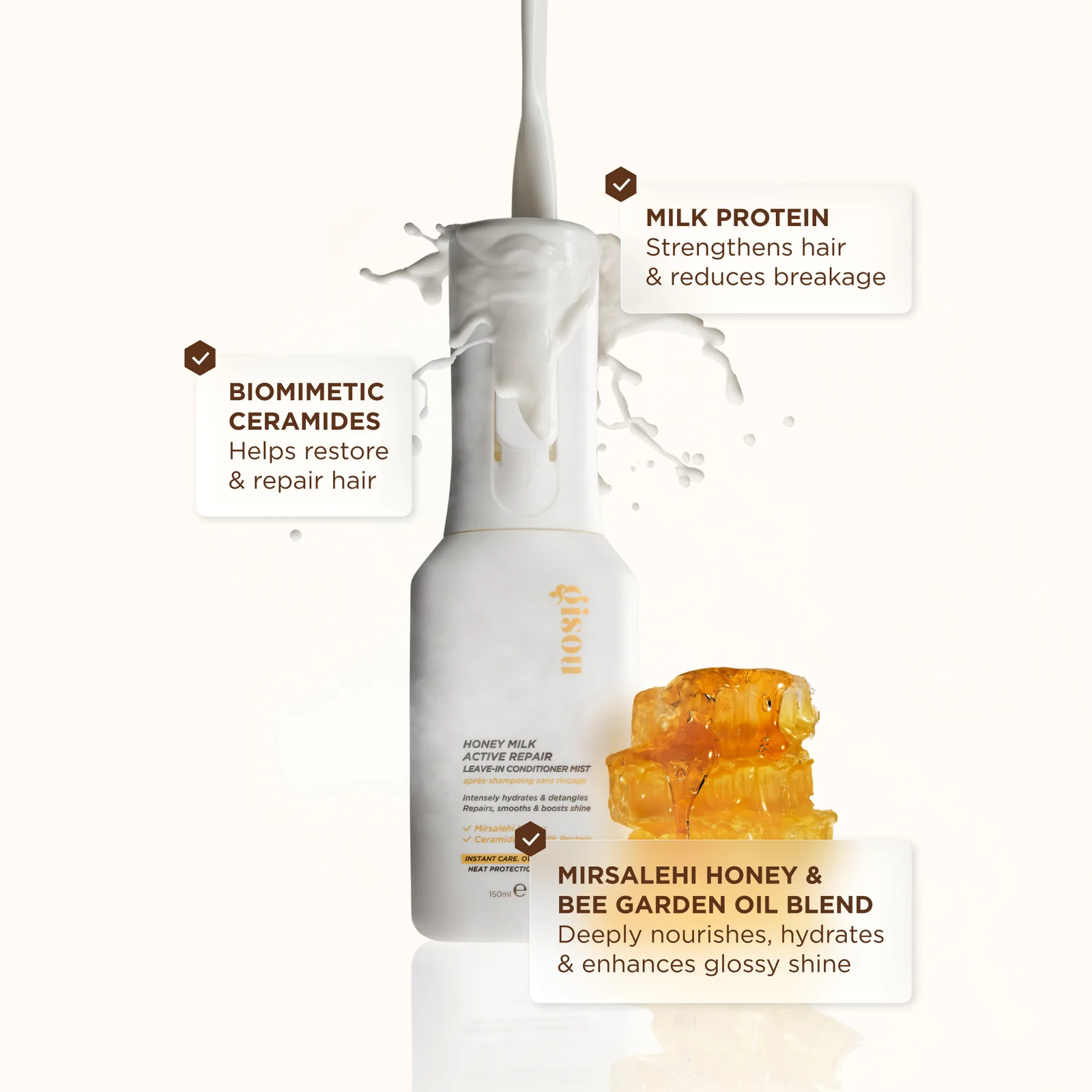 GISOU Honey Milk Active Repair Leave-In Conditioner Mist 150ml جيسو بخاخ بلسم للشعر - Image 4