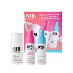 K18 Salon Blowout at Home Kit set (Leave-In 50ml + Heat Protectant 47ml + Reparative Spray 47ml)  مجموعة العناية وتصفيف الشعر