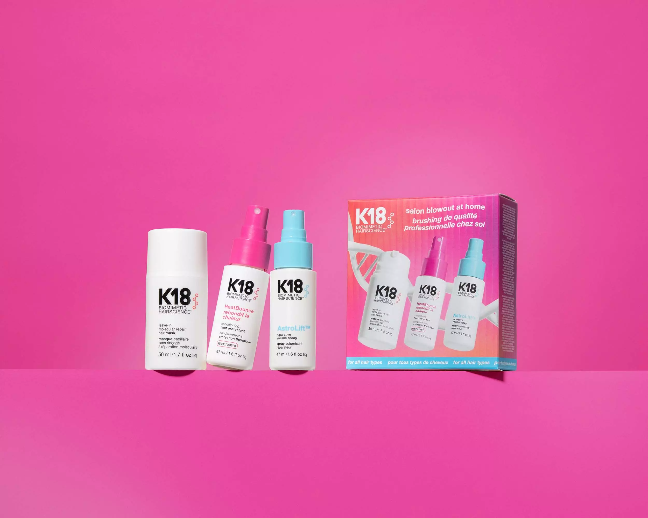 K18 Salon Blowout at Home Kit set (Leave-In 50ml + Heat Protectant 47ml + Reparative Spray 47ml) مجموعة العناية وتصفيف الشعر - Image 3
