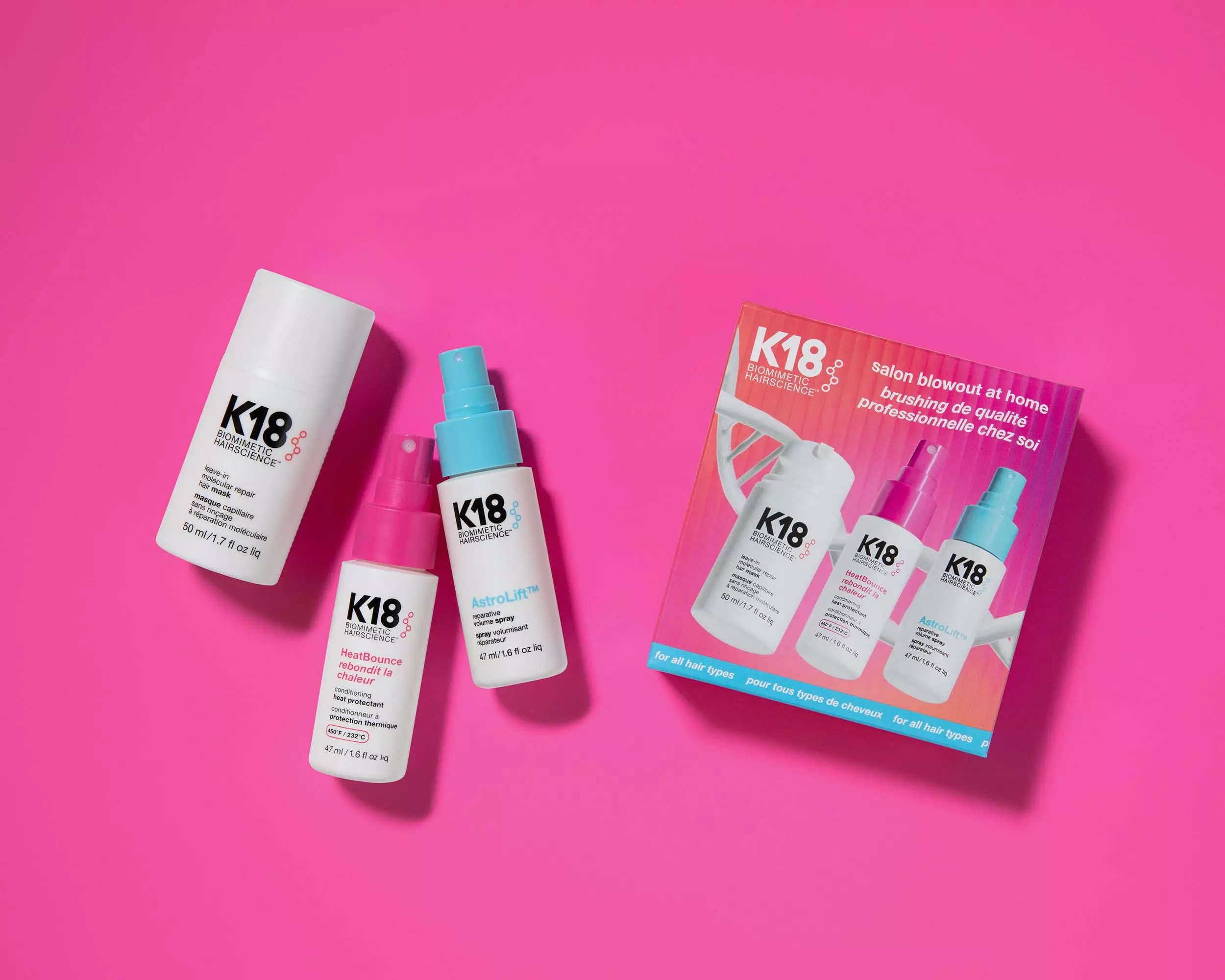 K18 Salon Blowout at Home Kit set (Leave-In 50ml + Heat Protectant 47ml + Reparative Spray 47ml) مجموعة العناية وتصفيف الشعر - Image 2