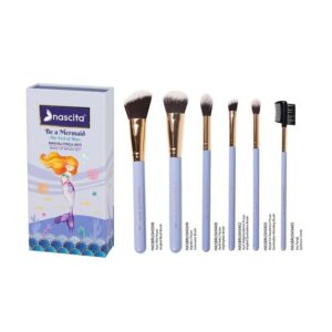 NASCITA Blue Makeup Brush Set, 6 Pieces ناسيتا مجموعة فرش مكياج زرقاء، 6 قطع